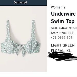 NWOT Abercrombie Underwire Swim Top Floral Light Green
